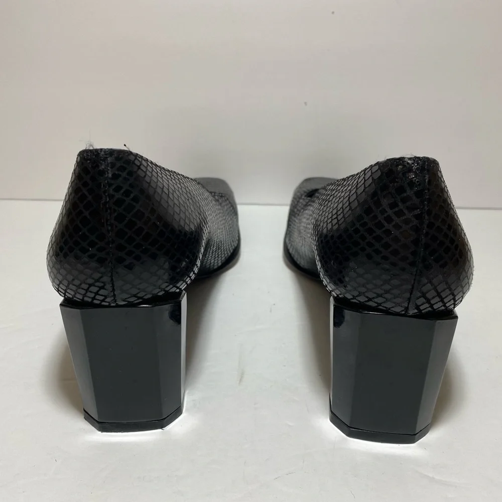 Stuart Weitzman Black Leather Square Toe Heels Pumps.Size 7.5 - Picture 5 of 15